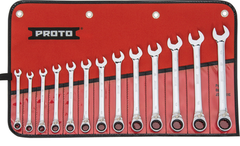 Proto® 13 Piece Full Polish Metric Combination Reversible Ratcheting Wrench Set - 12 Point - Best Tool & Supply