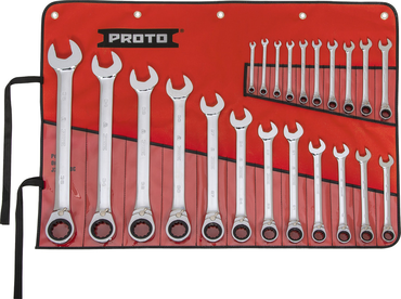 Proto® 22 Piece Full Polish Metric Combination Reversible Ratcheting Wrench Set - 12 Point - Best Tool & Supply