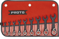 Proto® 9 Piece Black Chrome Combination Stubby Reversible Ratcheting Wrench Set - Spline - Best Tool & Supply