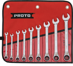 Proto® 9 Piece Full Polish Combination Reversible Ratcheting Wrench Set - 12 Point - Best Tool & Supply