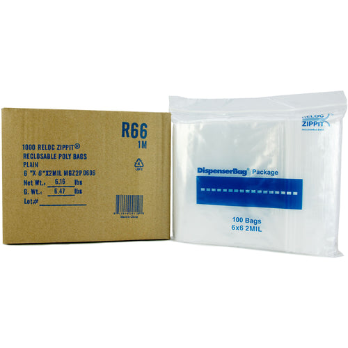 6″ × 6″ 2-MIL Clear Reloc Zippit Zipper Bags, Sold per Case of 1000 (10 boxes of 100 per case)