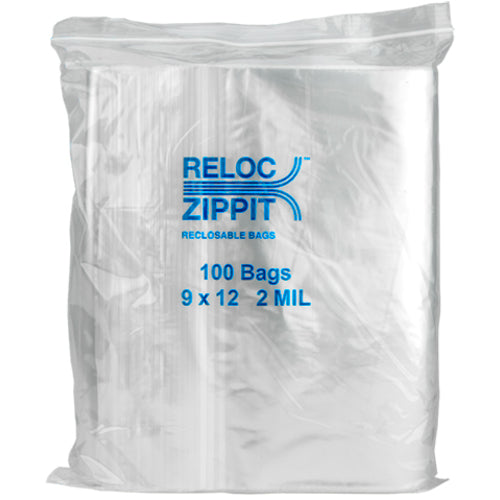 9″ × 12″ 2-MIL Clear Reloc Zippit Zipper Bags, Sold per Case of 1000 (10 boxes of 100 per case)