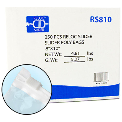 8″ × 10″ 2.7-MIL Clear Reloc Slider Bags , Sold per Case of 250