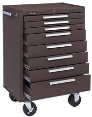 8-Drawer Roller Cabinet w/ball bearing Dwr slides - 39'' x 18'' x 27'' Brown - Best Tool & Supply