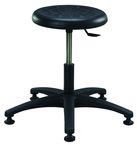 Round Polyurethane Stool - Standard Glides, 14" Soft Black Poly Seat, Pneumatic Hgt Adj, Black ABS Five Star Base, Desk Hgt 16.5"-21.5" - Best Tool & Supply
