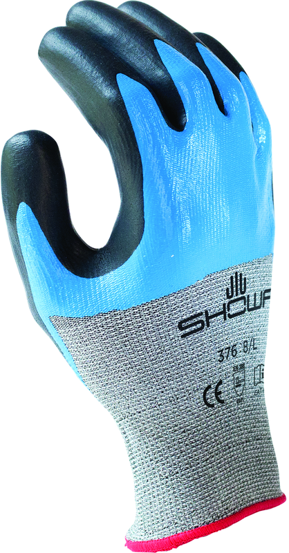 Engineered Hagane CoilTechnology cut resistant fiber w/double dipped nitrile palm coating, grey with blue and black overcoating, smooth finish, ANSI CUT LEVEL A4/medium - Best Tool & Supply