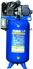 80 Gallon Vertical Tank Two Stage; Belt Drive; 5HP 230V 1PH; 18.4CFM@175PSI; 530lbs. - Best Tool & Supply