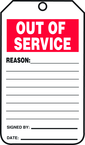 Status Record Tag, Out Of Service, 25/Pk, Plastic - Best Tool & Supply