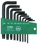 9 Piece - T8; T9; T10; T15; T20; T25; T27; T30; T40 - Black Finish - Torx L-Key Short Arm Set & Holder - Best Tool & Supply