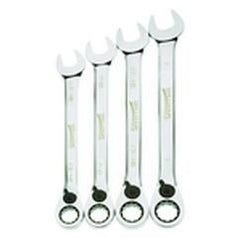 4 Piece - 12 Pt Ratcheting Combination Wrench Set - High Polish Chrome Finish SAE - 13/16" - 1" - Best Tool & Supply