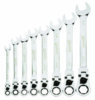 8 Piece - 12 Pt Ratcheting Flex-Head Combination Wrench Set - High Polish Chrome Finish SAE; 5/16 - 3/4" - Best Tool & Supply