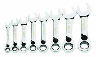 8 Piece - 12 Pt Ratcheting Stubby Combination Wrench Set - High Polish Chrome Finish SAE - 5/16 - 3/4" - Best Tool & Supply