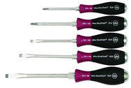 5 Piece - MicroFinish Non-Slip Grip Screwdriver w/Hex Bolster & Metal Striking Cap - #53390 - Includes: Slotted 5.5 - 8.0mm Phillips #1 - 2 - Best Tool & Supply