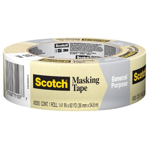 ‎Scotch Contractor Grade Masking Tape 2020-36AP 1.41″ × 60.1 yd (36mm × 55m) - Best Tool & Supply