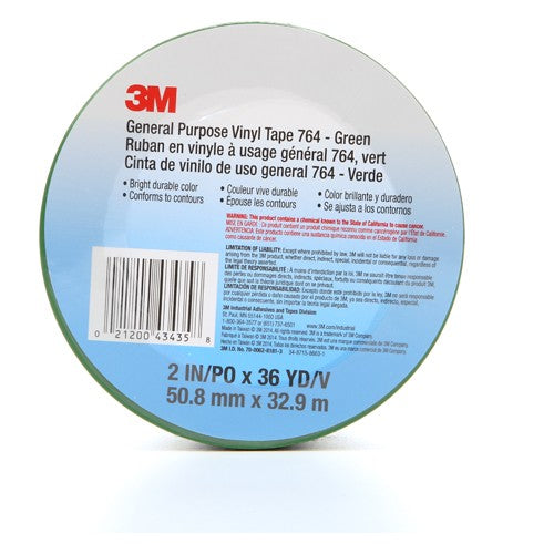 3M General Purpose Vinyl Tape 764 Green 2″ × 36 yd 5 mil Individually Wrapped Conveniently Packaged - Best Tool & Supply