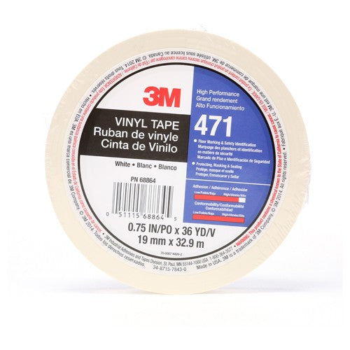 3M Vinyl Tape 471 White 3/4″ × 36 yd 5.2 mil Individually Wrapped Conveniently Packaged - Best Tool & Supply