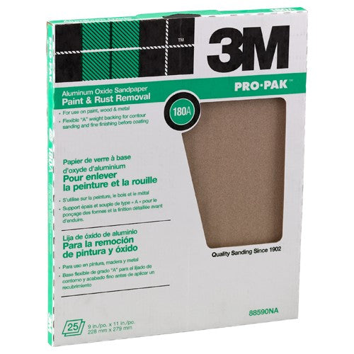 3M Pro-Pak Aluminum Oxide Sheets 88590NA 9″ × 11″ 180A grit - Best Tool & Supply