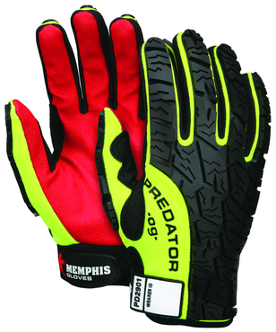 Predator Hi-Vis, Synthetic Palm, Tire Tread TPR Coating Gloves - Size X-Large - Best Tool & Supply