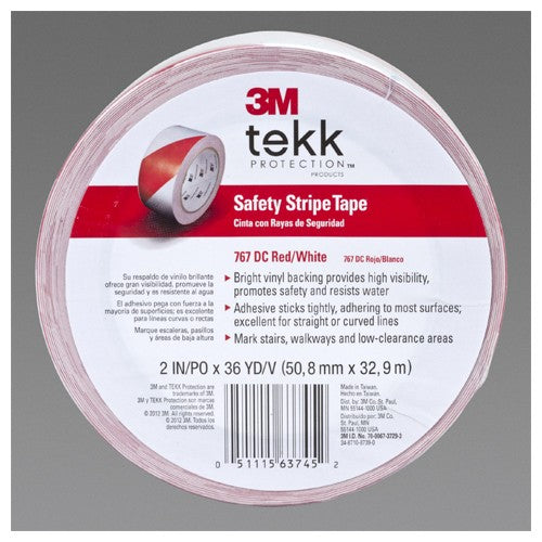 3M Safety Stripe Vinyl Tape 767 Red/White 2″ × 36 yd 5 mil Individually Wrapped Conveniently Packaged - Best Tool & Supply