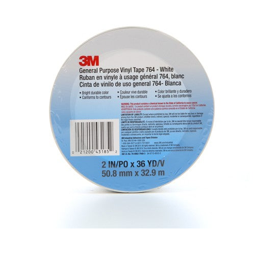 3M General Purpose Vinyl Tape 764 White 2″ × 36 yd 5 mil ndividually Wrapped Conveniently Packaged - Best Tool & Supply