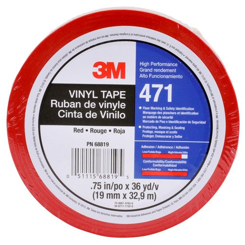 3M Vinyl Tape 471 Red 3/4″ × 36 yd 5.2 mil Individually Wrapped Conveniently Packaged - Best Tool & Supply