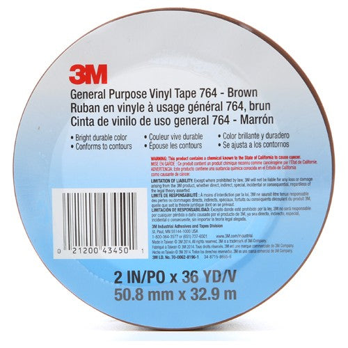 3M General Purpose Vinyl Tape 764 Brown 2″ × 36 yd 5 mil Individually Wraped Conveniently Packaged - Best Tool & Supply