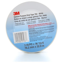 3M General Purpose Vinyl Tape 764 White 3″ × 36 yd 5 mil Individually Wrapped Conveniently Packaged - Best Tool & Supply